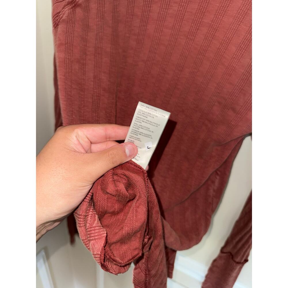 Free People Wild Hearts Long Sleeve Ribbed Henley Boho Top Preppy Going Out- M - Picture 7 of 9